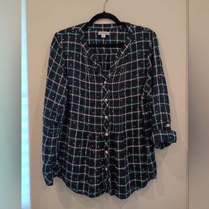 Women's Navy Plaid Button-Up Top